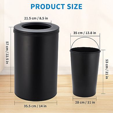 10.6 Gal Open Top Trash Can, Stainless Steel Round Garbage Can with Removable Inner Bucket, Black