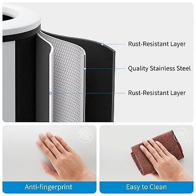 10.6 Gal Open Top Trash Can, Stainless Steel Round Garbage Can with Removable Inner Bucket, Black