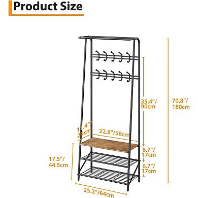 Coat Rack Shoe Bench with 10 Hooks