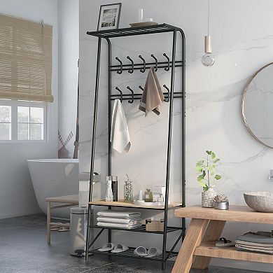 Coat Rack Shoe Bench with 10 Hooks