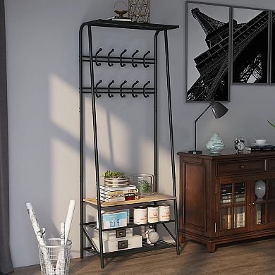 Coat Rack Shoe Bench with 10 Hooks