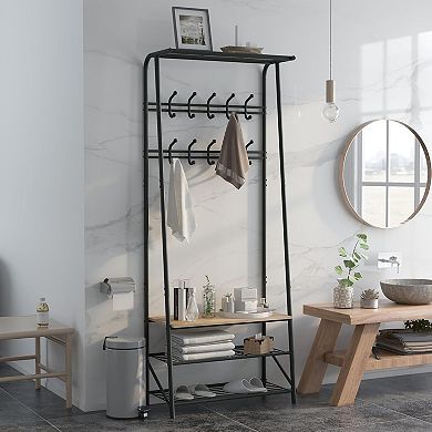 Coat Rack Shoe Bench with 10 Hooks