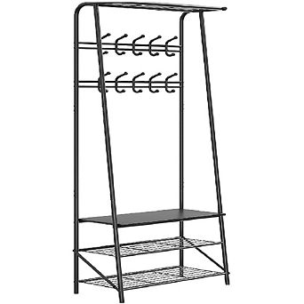 Coat Rack Shoe Bench with 10 Hooks