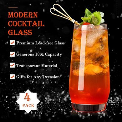Clear Highball Cocktail Tall Drinking Glasses