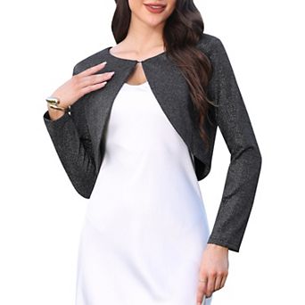 Open Front Bolero Shrug for Women's Long Sleeve Dressy Casual Cropped Cardigan