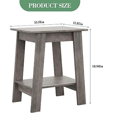 End Table, Nightstand with 2-Tier Storage, Wood, Narrow Side Table for Small Spaces, Bedroom