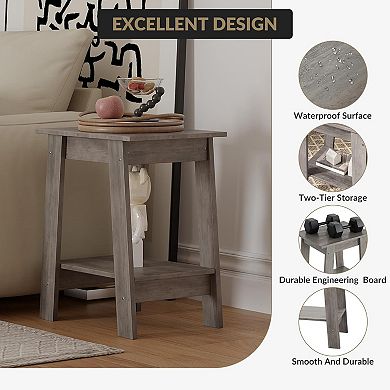 End Table, Nightstand with 2-Tier Storage, Wood, Narrow Side Table for Small Spaces, Bedroom