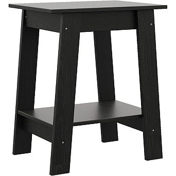 End Table, Nightstand with 2 tier Storage, Wood, Narrow Side Table for Small Spaces, Bedroom