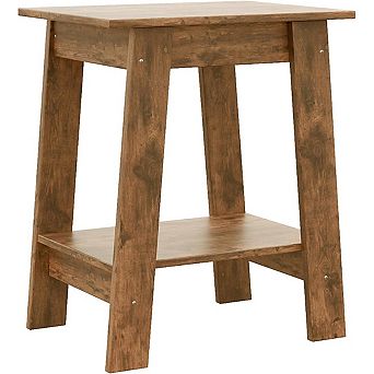 End Table, Nightstand with 2 tier Storage, Wood, Narrow Side Table for Small Spaces, Bedroom