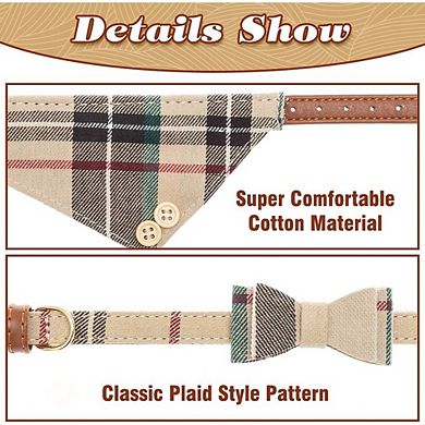 Classic Plaid Dog Collar Leash Bowtie Set