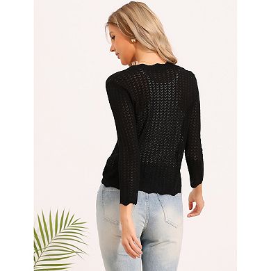 Tie Front Shrug Sweater for Women Crop Cardigan Knit 3/4 Sleeve Open Front Casual Elegant Cardigans