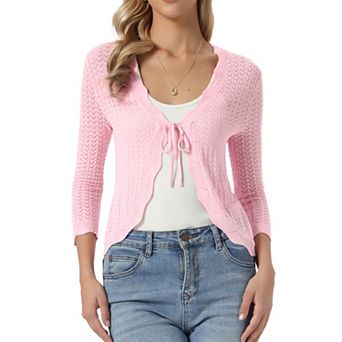 Tie Front Shrug Sweater for Women Crop Cardigan Knit 3/4 Sleeve Open Front Casual Elegant Cardigans