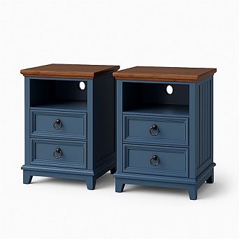 18" Wood Nightstand with USB Charging Station Set of 2 Modern Fluted Night Stand Bedside End Table