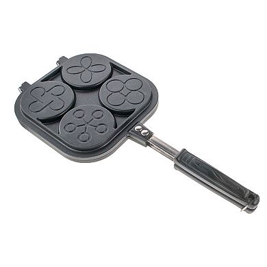 Nonstick Double Sided Pancake Pan Maker with 4 Floral Molds Flipping Clip