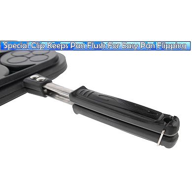 Nonstick Double Sided Pancake Pan Maker with 4 Floral Molds Flipping Clip