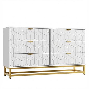 6 Drawer Dresser for Bedroom, 53.5” Large Dresser with Metal Legs, Modern Chest Organizer w/Storage