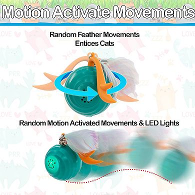 Automatic Interactive Cat Toy Ball Motion Activated LED, Twirling Feathers & Catnip Compartment
