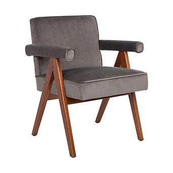 Modern Velvet And Walnut Arm Chair