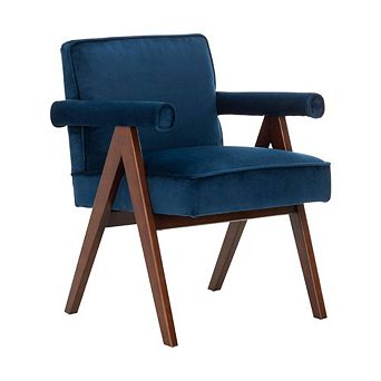 Modern Velvet And Walnut Arm Chair
