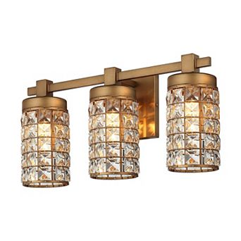 20" Aged Brass Crystal 3-Light Bathroom Vanity Lights Wall Sconce