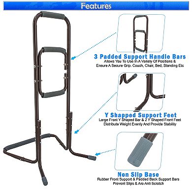 Portable Standing Aid with 3 Padded Handles, 300 lb Capacity, Non-Slip Y-Shaped Base for Seniors