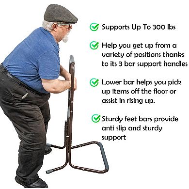 Portable Standing Aid with 3 Padded Handles, 300 lb Capacity, Non-Slip Y-Shaped Base for Seniors