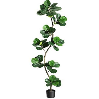 Faux Fiddle Leaf Fig Tree Indoor, Large Real Touch Rubber Floor Plant for Home Decor