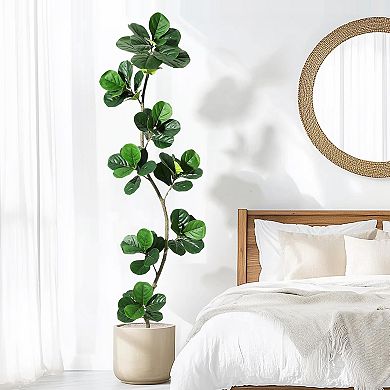 Faux Fiddle Leaf Fig Tree Indoor, Large Real Touch Rubber Floor Plant for Home Decor
