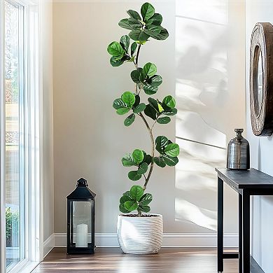 Faux Fiddle Leaf Fig Tree Indoor, Large Real Touch Rubber Floor Plant for Home Decor