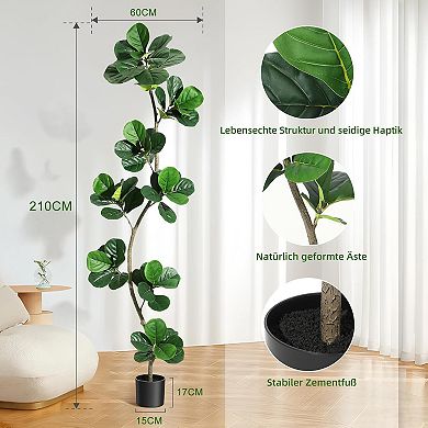 Faux Fiddle Leaf Fig Tree Indoor, Large Real Touch Rubber Floor Plant for Home Decor