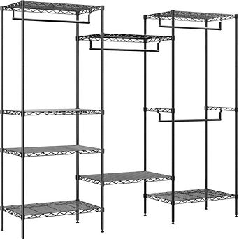 Heavy Duty Metal Clothing Rack with 4 Rods & 8 Shelves, Adjustable Freestanding Wardrobe
