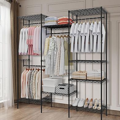 Heavy Duty Metal Clothing Rack with 4 Rods & 8 Shelves, Adjustable Freestanding Wardrobe