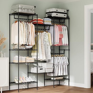 Heavy Duty Metal Clothing Rack with 4 Rods & 8 Shelves, Adjustable Freestanding Wardrobe