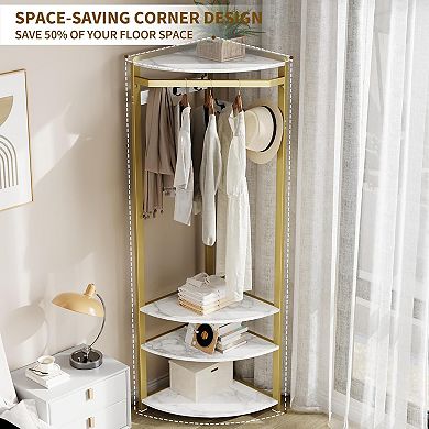 Corner Hall Tree with Bench & Shoe Storage, 6 Double Hooks for Entryway, Hallway, Closet