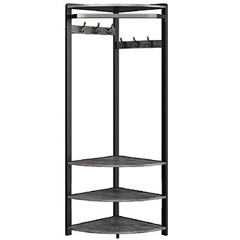 Corner Hall Tree with Bench & Shoe Storage, 6 Double Hooks for Entryway, Hallway, Closet