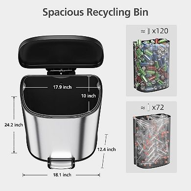 D-Shape Stainless Steel Trash Can, 13 Gallon Hands-Free with Soft-Close Lid & Foot Pedal