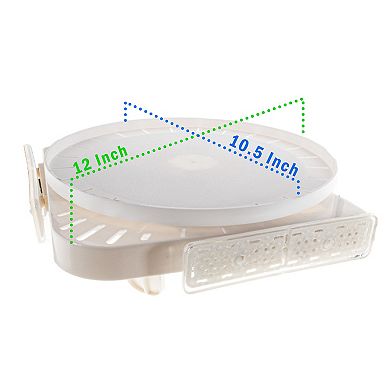 Rotating Corner Shower Shelf Suction Grip Wedge, 360° Spin, Drainage Holes & Hooks