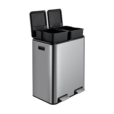 Stainless Steel Trash Can, Fingerprint-Proof with Soft-Close Lid & Removable Inner Bucket