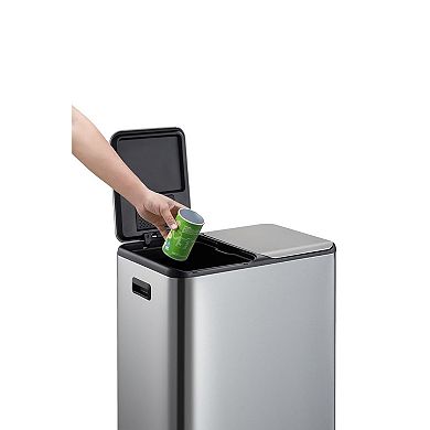 Stainless Steel Trash Can, Fingerprint-Proof with Soft-Close Lid & Removable Inner Bucket