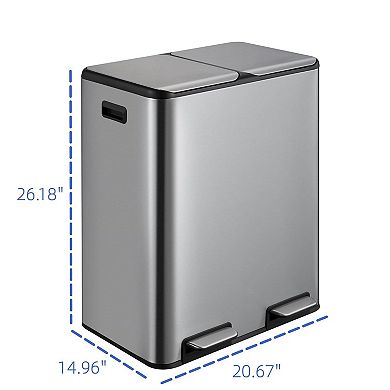 Stainless Steel Trash Can, Fingerprint-Proof with Soft-Close Lid & Removable Inner Bucket