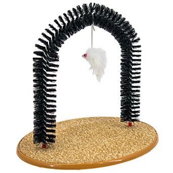 Cat Self Grooming Arch Deluxe with Catnip Infused Scratch Pad & Mouse Toy for Indoor Cats