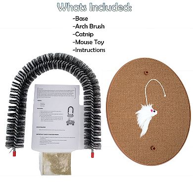 Cat Self Grooming Arch Non-Slip Base, Catnip Infused Scratch Pad & Mouse Hanging Toy