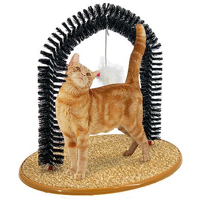 Cat Self Grooming Arch Non-Slip Base, Catnip Infused Scratch Pad & Mouse Hanging Toy