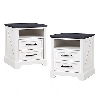18" Farmhouse Nightstand Set of 2 with Charging Station,End Table Side Table,Bedside Cabinet