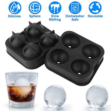 1.77” Silicone Sphere Ice Ball Maker with Lid, Easy-Fill Ice Cube Tray for Parties & Events