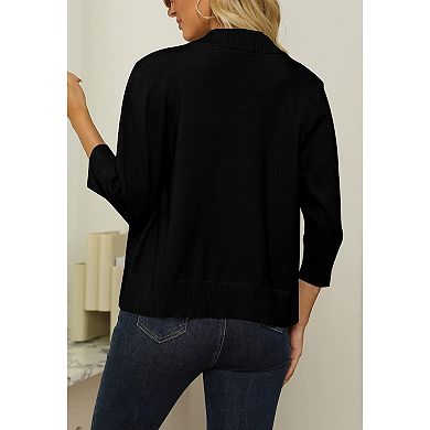 Women's 3/4 Sleeve Cropped Cardigan Lightweight Knit Open Front Shrug