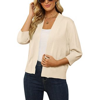 Women's 3/4 Sleeve Cropped Cardigan Lightweight Knit Open Front Shrug