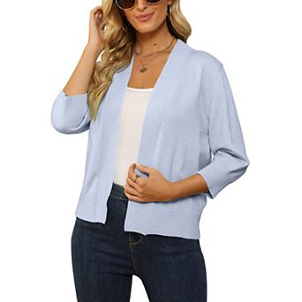 Women's 3/4 Sleeve Cropped Cardigan Lightweight Knit Open Front Shrug