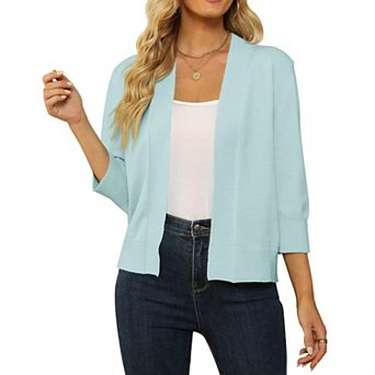 Women's 3/4 Sleeve Cropped Cardigan Lightweight Knit Open Front Shrug