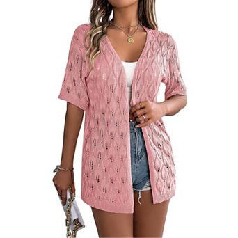 Women's Lightweight Patterned Knitted Front Open Holiday Casual Sunscreen Shirt
